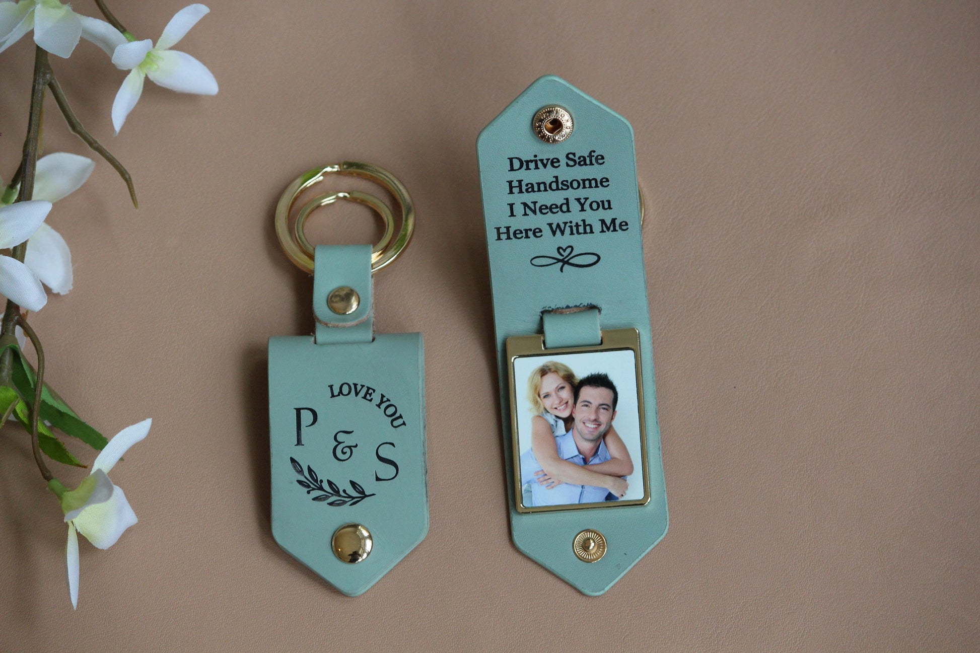 Personalized Photo Keychain Husband Boyfriend Engagement Anniversary Calendar, 1st Dating Date, Drive Safe Keychain, Christmas Gift for Men