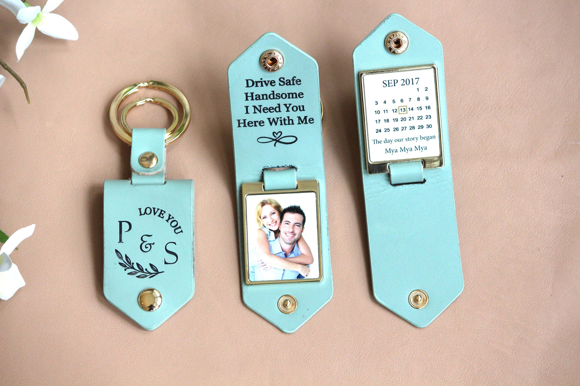 Personalized Photo Keychain Husband Boyfriend Engagement Anniversary Calendar, 1st Dating Date, Drive Safe Keychain, Christmas Gift for Men