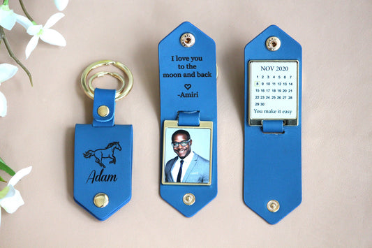 Personalized leather keychain with golden hardware